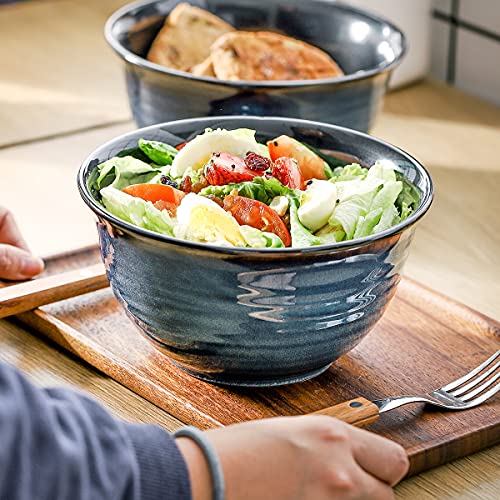 HASENSE Soup Bowls for Kitchen, 40 Ounce Large Cereal Bowls, 7 Inch Ceramic Serving Bowls for Salad Pasta Soup Popcorn, Dishwasher & Microwave Safe, Set of 4(Blue) - color: Blue, size: 40 Ounce