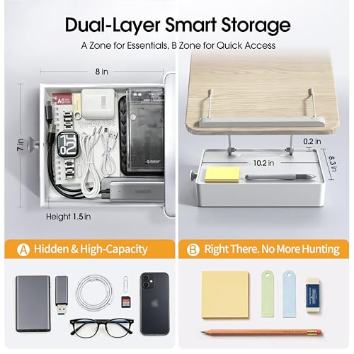 Book Stand with Storage Drawer, Heavy-Duty Adjustable Wooden Reading Stand - color: White Ash Effect, size: 10.5" x 15.5"