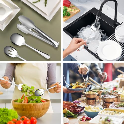 17PCS Serving Spoons and Utensils Set, Stainless Steel Serveware Silver - color: Silver