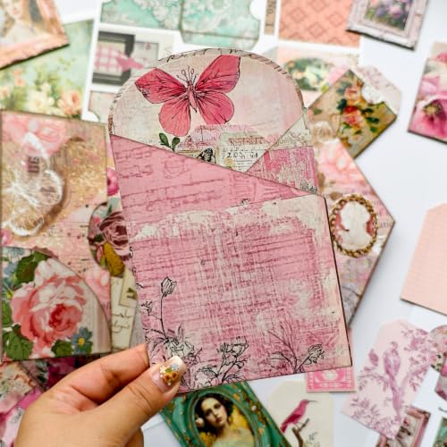 ZHIJIANHZ Junk Journal Kit Pink Romantic Ephemera Set for Scrapbooking - color: Reverie_Romance