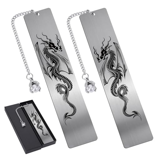 Dragon Metal Bookmark Gift - 2 Pcs Cool Bookmarks for Reading - style: Dragon