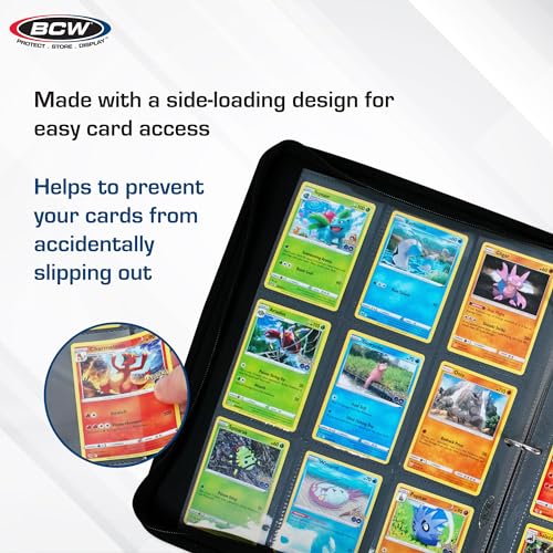 BCW Double-Sided 9-Pocket Pages Holder - 50 Gray Pages | Trading Card Binder Sheets | Secure Side Loading | Ideal Card Storage and Display Solution - color: Gray
