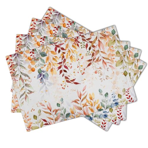 Fall Eucalyptus Leaf Table Placemats Set of 4, Colorful Leaves Heat-Resistant Tabletop Place Mats 12x18 Inch Autumn Seasonal Outdoor Table Mats Decorations for Party Dining Kitchen - color: Fall Colorful Leaves