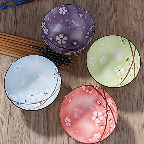 Porcelain Rice Bowl with Chopsticks Set of 4, 4.45'' Small Bowls - color: XH