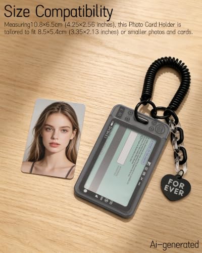 Camera Shaped Kpop Photocard Holder with Spiral Coil Keychain (Black) - color: Black