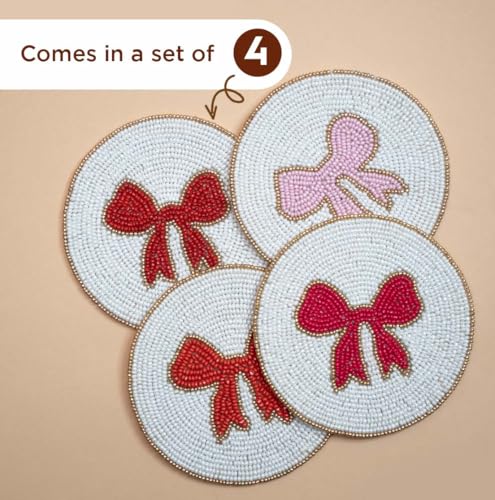 Folkulture Cute Coasters Set of 4,Beaded Handmade Boho Drink Coasters - color: Coaster