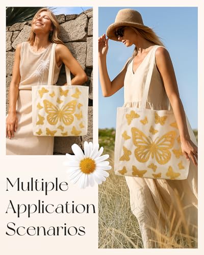 Miss Adola Embroidery Canvas Tote Bag with Pocket & Buckle - color: Butterfly