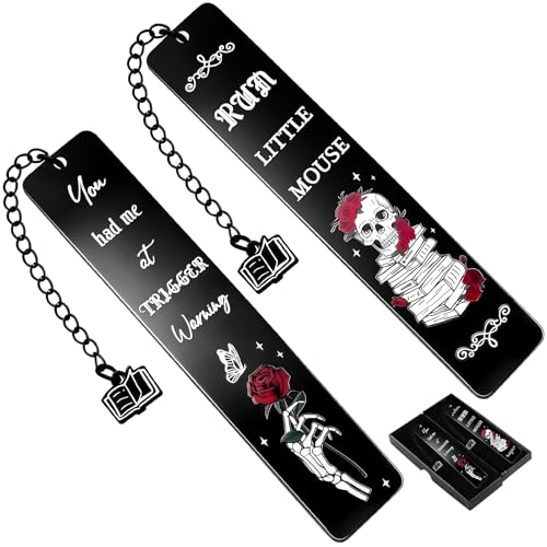 2Pcs Dark Romance Bookmark Funny Gifts for Women Men Book Lover Cute Metal Book Mark Stainless Steel Bookmark Skull Rose Reading Lover Accessories Unique Friend Coworker Valentines Day Gifts - style: Al-dark romance