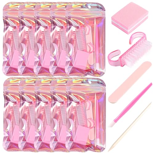 SUTOKAKA 10 Sets Disposable Manicure Prep Kit for Travel Home Portable Basics 5 in 1 Nail Salon Pedicure Kit Professional Nail Tools Supplies - size: 10 MIX2