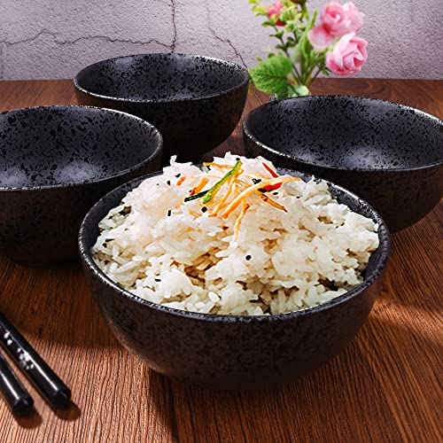 Japanese Ceramic Rice Bowl Set of 4,4.5 Inch Speckled Black Small Bowls - color: Black