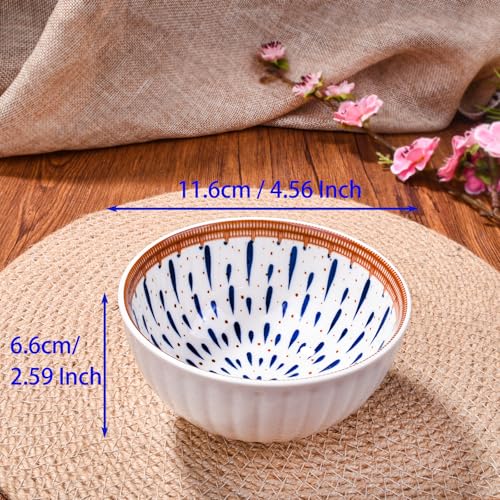Porcelain Rice Bowl with Chopsticks Set of 2, 4.5'' Bohemian Sushi Bowls - style: TH4