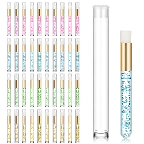 80 Pcs Lash Shampoo Brushes Set Bulk, 40 Glitter Crysta Eyelash Extension Clean Brush with 40 Pcs Plastic Tube Nose Pore Deep Cleaning Brush for Facial Cleaning (4 Color)