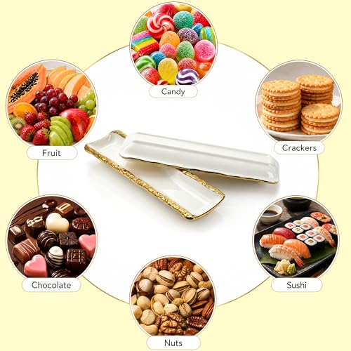 SOUJOY 2 Pack Ceramic Cracker Tray, Elegant Platter for Party Display Food