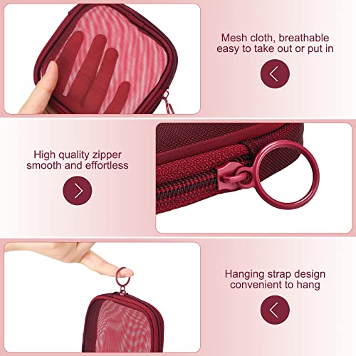 Weewooday 4Pcs Mesh Makeup Bag, Wine Red, Small, Classic - color: Wine Red, size: Small, style: Classic