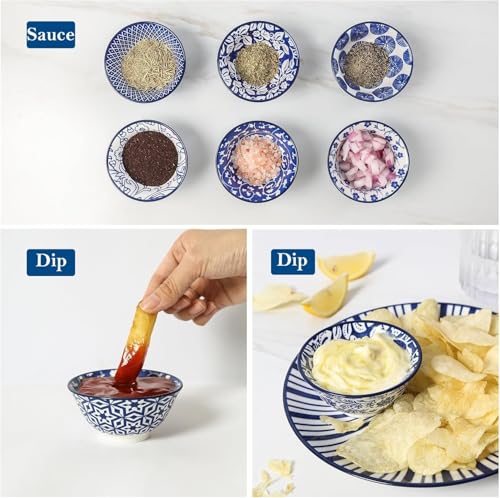Selamica Ceramic 4 oz Dipping Bowls for Side Dishes, Set of 6, Vintage Blue - color: Vintage Blue, size: 3.5 Inches