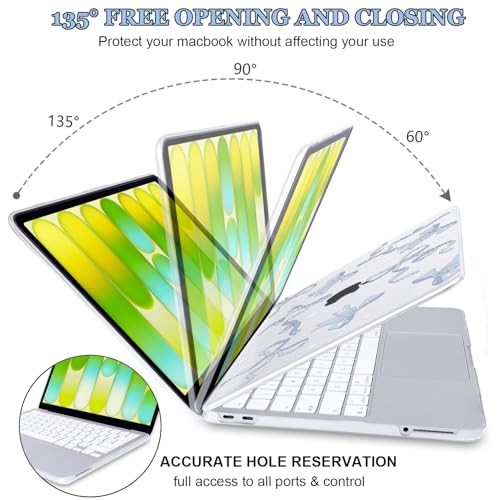 Cute Blue Bow Clear Hard Shell Case for MacBook Neo 13 inch A18 Pro - color: Blue Bow & Stars
