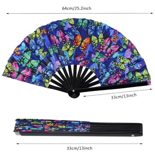 Large UV Glow Rave Fan Bamboo Folding Fan, Festival Folding Hand Fan Clack Folding Fan Chinese Japanese Folding Fan for Halloween, Music Festival, Club, Dance, Party, Drag Queen(Butterfly) - color: Butterfly