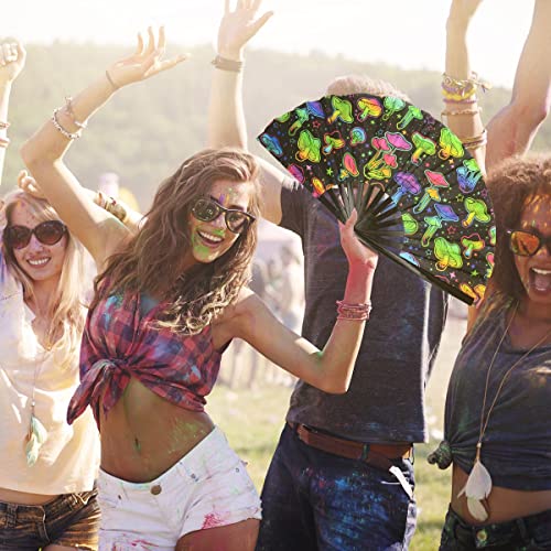 OMyTea Rave Hand Fan Foldable for Women/Men/Drag Queen - Large Clack Festival Folding Hand Fan - for EDM, Music Festival, Event, Party, Dance, Performance (Green Mushroom) - color: Green Mushroom