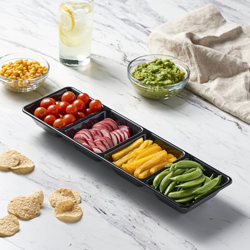 Plasticpro 4 Sectional Rectangle Plastic Serving Tray/Platter (2, Black) - color: Black