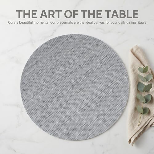 Round Imitation Bamboo PVC Placemats Set of 6,Countertop Protector - color: Silver Gray