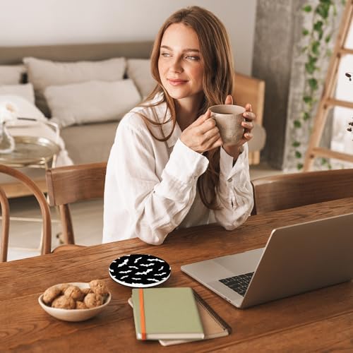 Drinks Coasters Set of 4, Bat Round 4" Cup Coasters, Absorbent Ceramic Stone Coasters with Cork Base, Cute Coasters for Table Home Décor, Ideal Gifts for Women Men - color: Bat