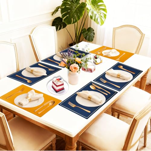 Faux Leather Placemats Set of 6, 11.8"x17.7", Blue & Yellow - color: Blue & Yellow, size: Set of 6