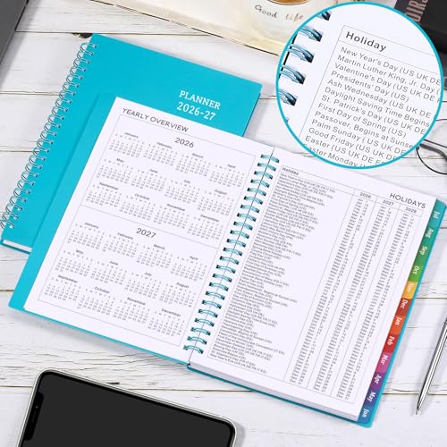 2026-2027 Planner - Planner 2026-2027, Weekly and Monthly Planner with Tabs, July 2026 - June 2027, 6.25" × 8.3", Strong Twin-Wire Binding - color: Green