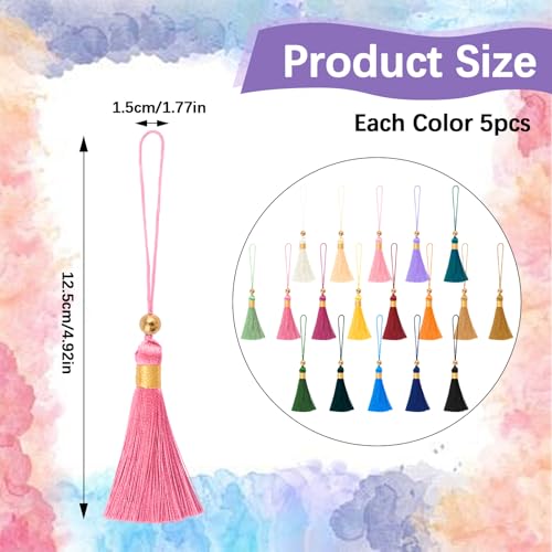 Mini Tassels Charm, 90pcs Gold Beads with Hanging Loop Mixed Color Mini Tiny Handmade Craft Tassels Charms for DIY Jewelry Necklace Making Accessories - color: 18 Colors-6cm