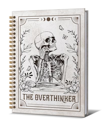 Overthinker Notebook for Men-CuteTarot Card Notebook Depression Quotes For Women Friends Gifts On Birthday Christmas Mother's Day,Gothic Goth Skull Gold Spiral Bound Hardcover,5.8"x8.3" - color: The overthinker