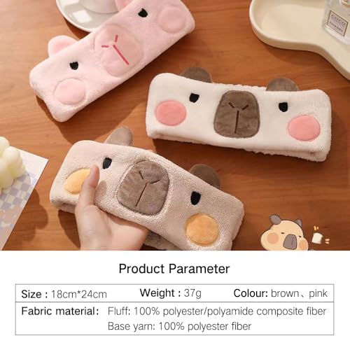 PERFECTSIGHT Kawaii Headband for Spa, Makeup, Washing Face, Party - 2 Pack Cute Hair Band for Shower Beauty Skincare, Soft Facial Headbands for Girls and Women (Brown+Pink Capybara) - color: Brown+Pink Capybara