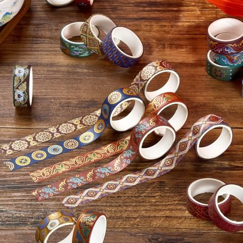 Chinoiserie Gold Foil Washi Tape Set 10 Rolls (Ancient Red) - color: Ancient Red