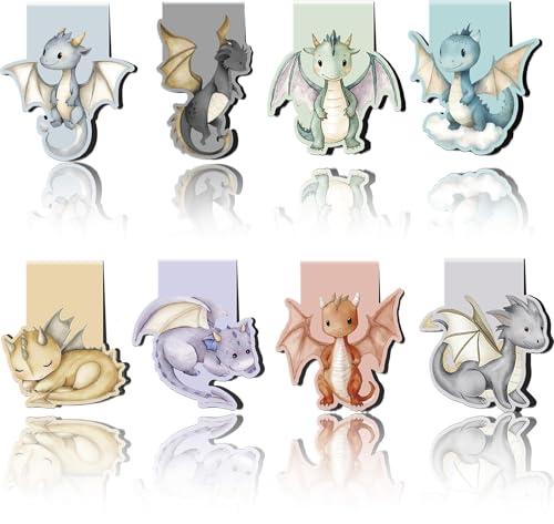 Cute Dragon Magnetic Bookmarks, 8 Pcs Fun Animal Book Marks for Reading Kids Boys Girls, Magnetic Bookmark Clips for School Supplies, Birthday Christmas Gifts for Book Lovers - style: Cute Dragon