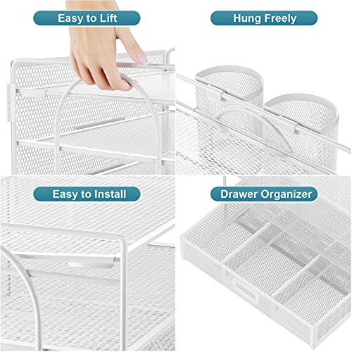 Marbrasse Desk Organizer, 4-Tier Paper File Letter Tray, White - color: White with Pen Holder