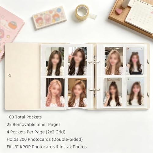 Kpop Photocard Binder 2 Pack - Holds 400 Cards, 100 Pockets per Binder (Each Pockets Holds 2 Cards), 2.5"x3.5" Small Card Album Collection Book, Top-Loading Sleeves for Trading Cards, Black & White - color: Black & White