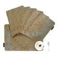 Loom and Mill Luxury Chenille Damask Placemats Set of 6, Blue Gold - color: Blue Gold_elizabeth, size: 6 Pieces