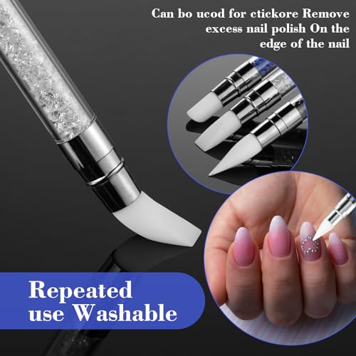 3PCS Silicone Nail Brush, Dual Tipped Nails Carving Tool, Rhinestone Nail Art Sculpture Pen, Nail Design 3D Nail Gel Art Tools for Sculpting Gel Shaping Nail Foil Drawing