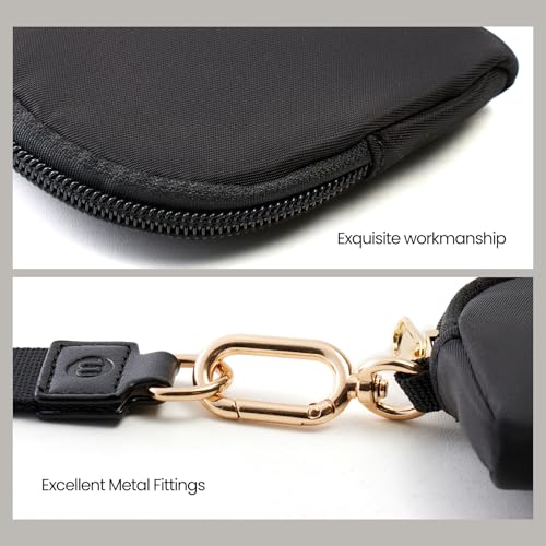 Mini Dual Pouch Wristlet Wallet for Women – Zip Around wristlet Keychain Wallet with 2 Wristlets, Ideal for Dog Walking, Coffee Runs & Lunch Break Essentials (Black) - color: Black