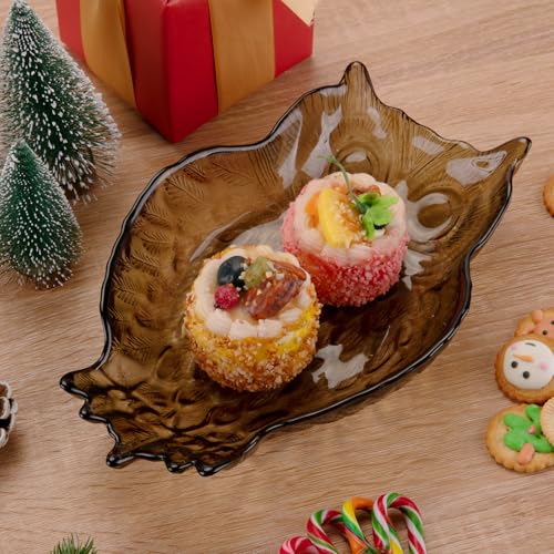 SHOWLOUE 8 x 6 Inch Glass Serving Dishes, Owl Glass Plates, Serving Platters for Dessert Taco, Cake, Sushi, Salad, Grayish Green, Small - color: Grayish Green, size: Small