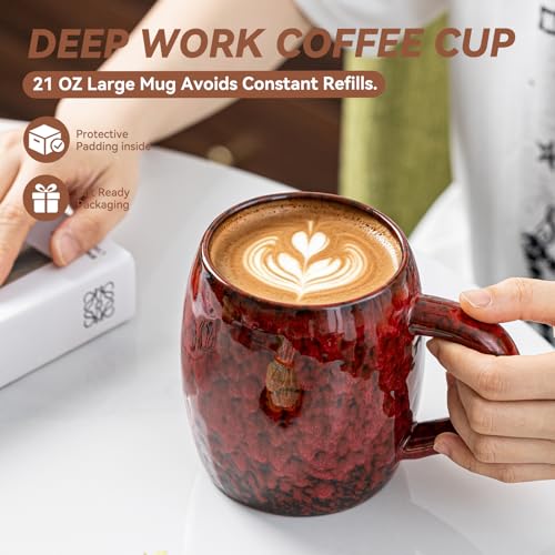 Crimson Ember Ceramic Mug, 21oz Reactive Glaze Coffee Mug, Gift for Him - color: 21OZ - Crimson Ember · POWER