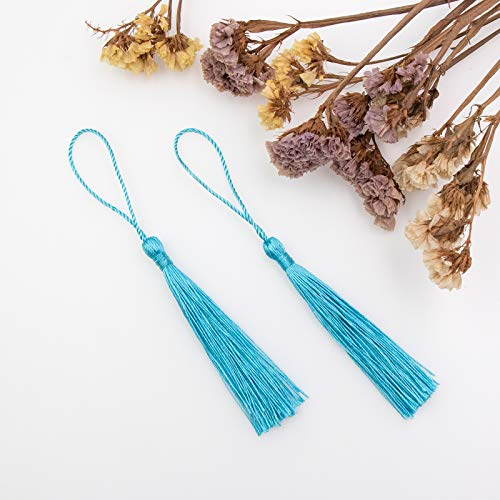 VAPKER 100 Pieces Light Blue Color 13cm/5-Inch Silky Handmade Soft Tassels Floss Bookmark Tassels with 2-Inch Cord Loop for Jewelry Making, DIY Projects, Bookmarks - color: V:light Blue