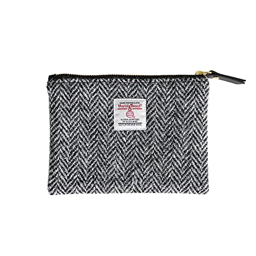 Harris Tweed Coin Purse Handmade Lipstick Bag Vintage British Portable Credit Card ID Wallet with YKK Zipper for Women men (Grey, Medium) - color: Grey, size: Medium
