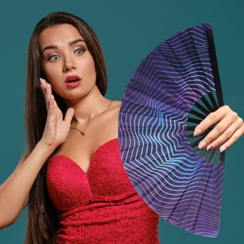 Large Folding Fan for Men/Women, Nylon-Cloth Clack Rave Hand Fan for Dance, Concert, Beach, Party, Home Decoration(Type E) - color: Type E