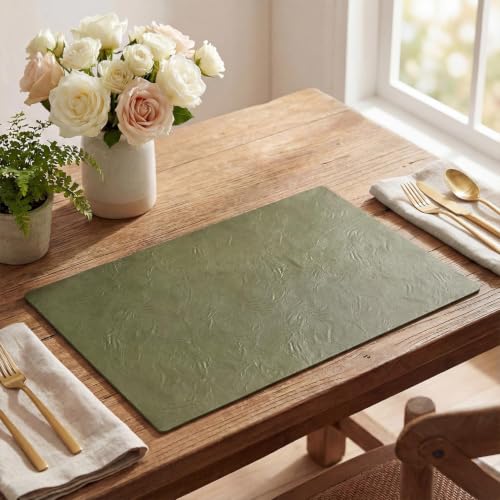 Artoid Mode Olive Green Faux Leather Placemats Set of 4 - color: Olive Green, size: 12" x 18", Rectangular Set of 4