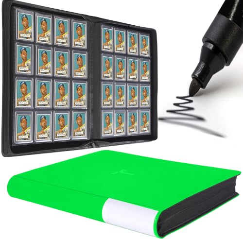 Top Loader Binder 16 Pocket, Holds 640+ Cards in 3" x 4" Toploaders, Ringless 20 Double-Sided Sleeves, Side-Loading, Spine Label with Maker Pen Toploader Binder for TCG, MTG, Sports Cards - color: Fluorescent Green, size: 16-Pocket, Holds 640 Cards