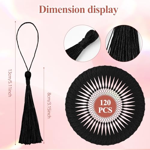 NACHLYNN 120 Pcs Bookmark Tassels Bulk 13cm/5 Inch Silky Handmade Soft Craft Mini Tassels for Jewelry Keychain Making with Loops for Dress Decoration DIY Craft Accessory (Black) - color: Black