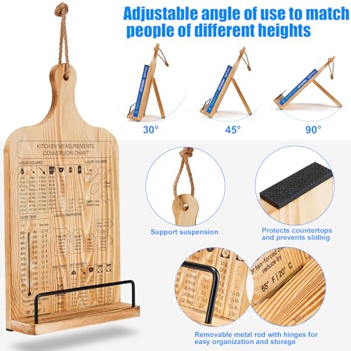Housejoy Wooden Cookbook Stand for Kitchen with 2 Aprons&Conversion Chart