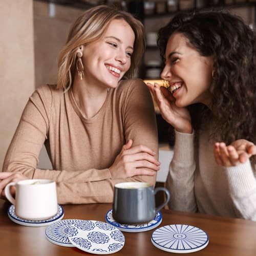 Patelai 8 Pcs Vintage Ceramic Coasters Set with Holder, - style: Retro Style