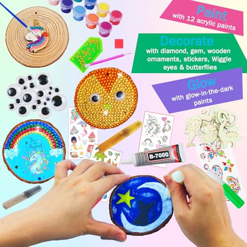 KIRKOTOY Wooden Painting Crafts Kit for Kids with Glow in The Dark