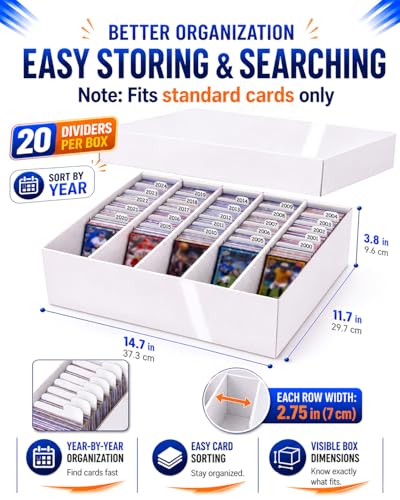 5 Row TCG Bulk Card Storage Box, Laminated Cardboard Storage Box, Holds 4500+ Standard Cards, MTG Card Storage with Dividers for Sports Cards and Trading Cards, 3 Pack - size: 3 piece 15in for Standard