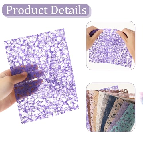 KALIONE 20 Sheets Handmade Mulberry Decorative Paper - Colorful Textured Decoupage A5 Craft Paper Kit for Scrapbook Journal Card Crafts Decorative Making Supplies
